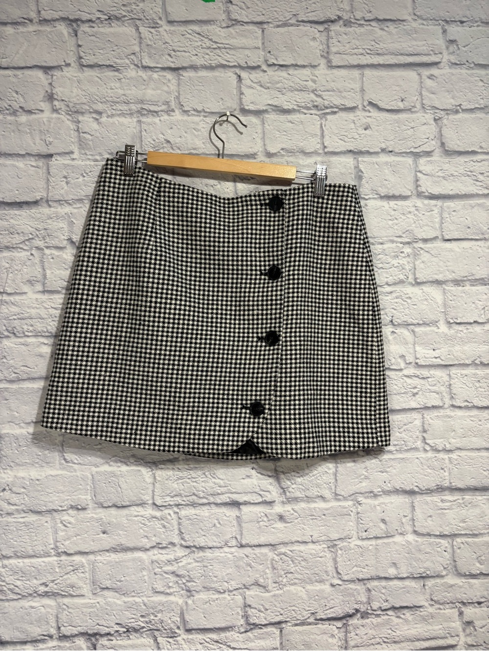 Only Black & White Houndstooth Button-Front Mini Skirt Size 10 US